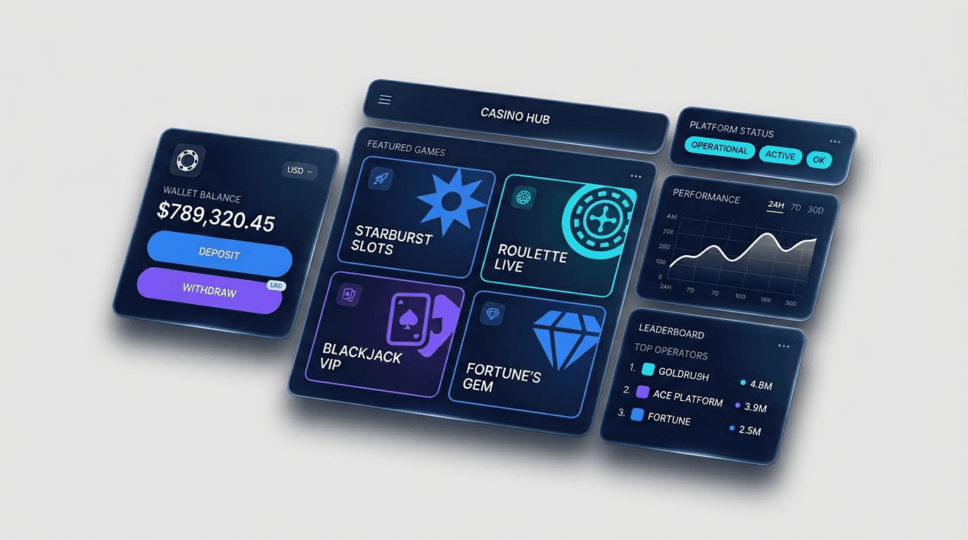 Premium casino platform dashboard and product surfaces for builder.casino